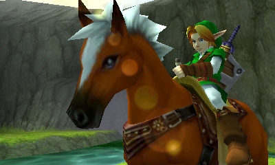 Link parourant la plaine d'Hyrule sur Epona (Screenshot - Screenshots d'Ocarina of Time 3DS- Ocarina of Time)