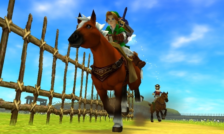Link faisant la course avec Ingo sur Epona (Screenshot - Screenshots d'Ocarina of Time 3DS- Ocarina of Time)