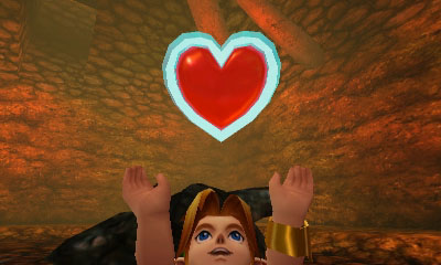Link récupérant un réceptacle de cœur après avoir vaincu le Roi Dodongo (Screenshot - Screenshots d'Ocarina of Time 3DS- Ocarina of Time)