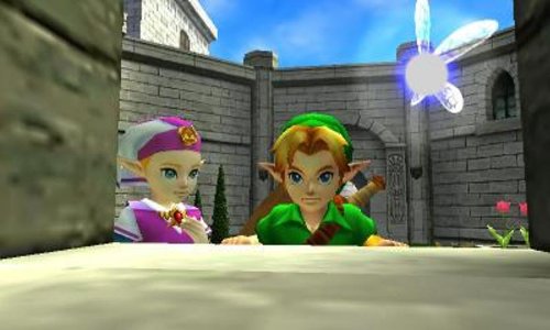 Link et Zelda espionnant dans les jardins du château d'Hyrule (Screenshot - Screenshots d'Ocarina of Time 3DS- Ocarina of Time)