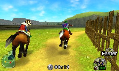 Link faisant la course contre Ingo sur Epona (Screenshot - Screenshots d'Ocarina of Time 3DS- Ocarina of Time)