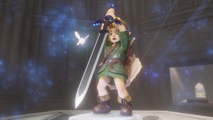 Link enfant retirant l'épée de légende (Artwork - Personnages - Ocarina of Time (Remake))