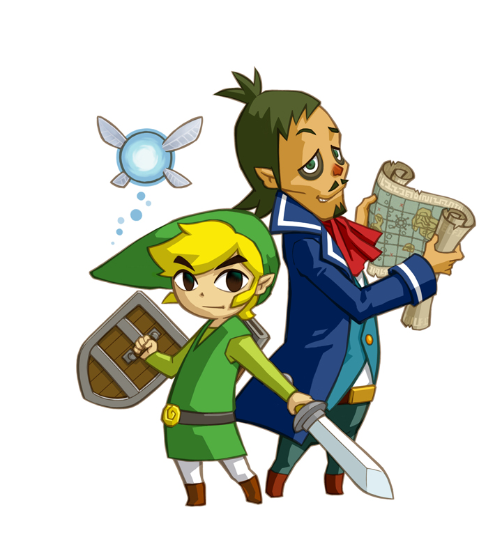Link, Ciela et Linebeck prêts pour l'aventure (Artwork - Personnages - Phantom Hourglass)