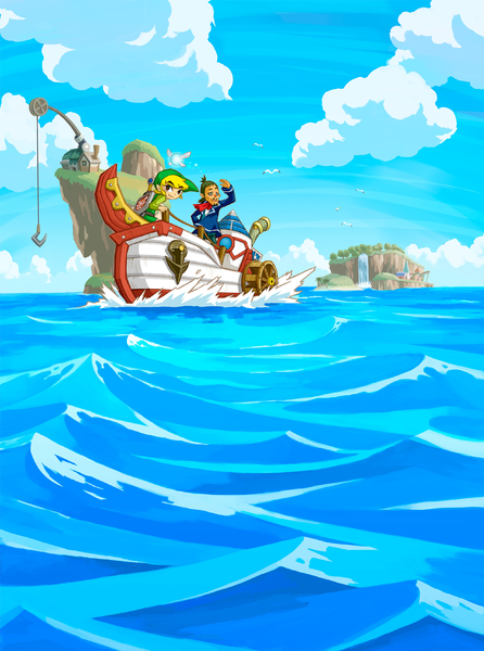 Link, Ciela et Linebeck sillonnant les mers (Artwork - Illustrations - Phantom Hourglass)