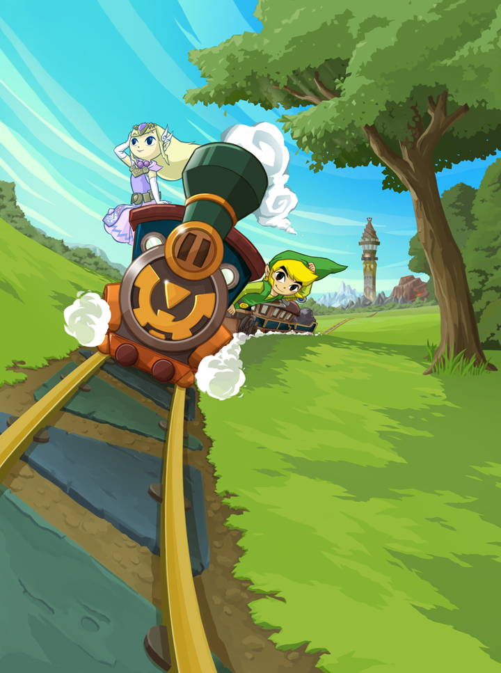 Link et Zelda spectrale conduisant la locomotive (Artwork - Illustrations - Spirit Tracks)