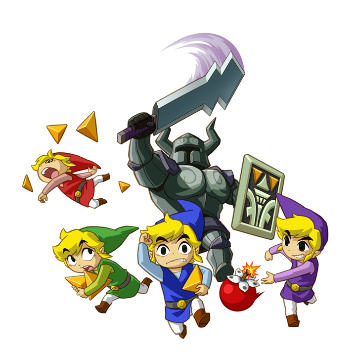 Quatre Link de couleur différente poursuivi par un Spectre (Artwork - Personnages - Spirit Tracks)