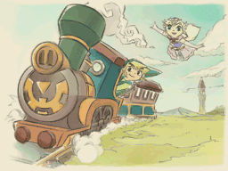 Link et Zelda spectrale à bord de la Locomotive des Dieux (Artwork - Images des Crédits - Spirit Tracks)
