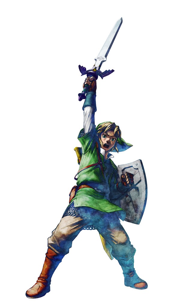 Link levant son épée vers le ciel (Artwork - Link - Skyward Sword)