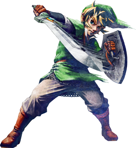 Link faisant une attaque en biais (Artwork - Link - Skyward Sword)
