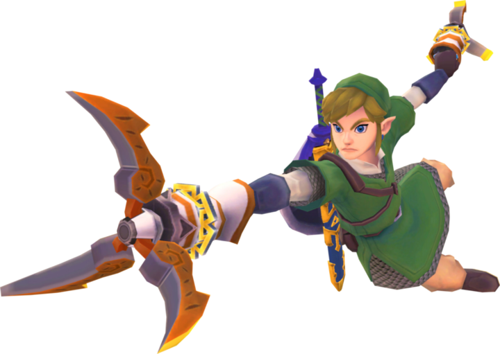 Link utilisant le grappin (Artwork - Link - Skyward Sword)