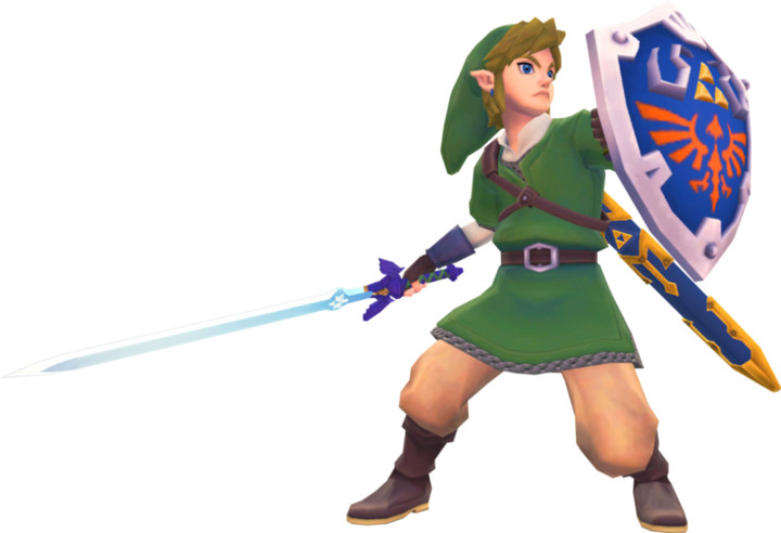 Link utilisant le bouclier d'Hylia (Artwork - Link - Skyward Sword)