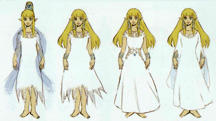 Différentes proposition de la tenue de prêtresse d'Hylia de Zelda (Artwork - Zelda - Skyward Sword)