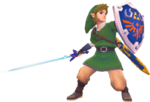 Link utilisant le bouclier d'Hylia