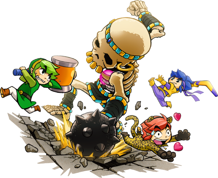 Combat entre les trois Link et le Champion Stalfos (Artwork - Scènes et lieux - Tri Force Heroes)