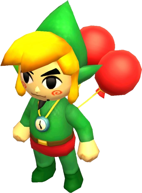 Link portant le Collant Baudruche de Tingle (Artwork - Les tenues - Tri Force Heroes)