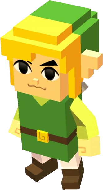 Link portant la Rétro-Tunique (Artwork - Les tenues - Tri Force Heroes)