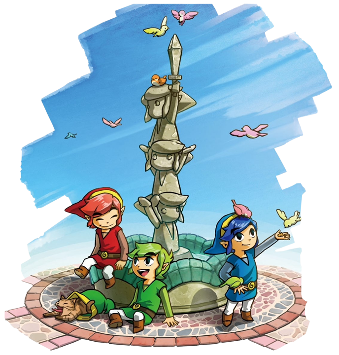 Moment de détente pour les trois Link (Artwork - Scènes et lieux - Tri Force Heroes)