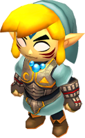 Link portant l’Armure Dieu Démon (Artwork - Les tenues - Tri Force Heroes)