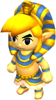 Link portant la tenue de Pharaon (Artwork - Les tenues - Tri Force Heroes)