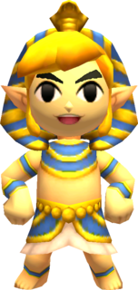 Link posant avec la tenue de Pharaon (Artwork - Les tenues - Tri Force Heroes)