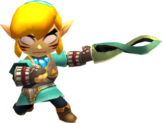 Link posant avec l’Armure Dieu Démon (Artwork - Les tenues - Tri Force Heroes)
