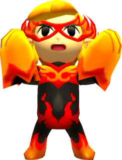 Link posant avec la tenue de Flamelle (Artwork - Les tenues - Tri Force Heroes)