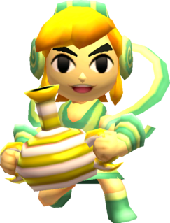 Link posant avec l’Éolaine (Artwork - Les tenues - Tri Force Heroes)