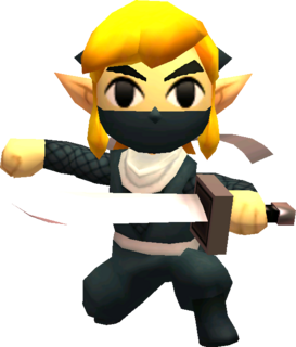 Link posant avec la tenue de Ninja (Artwork - Les tenues - Tri Force Heroes)