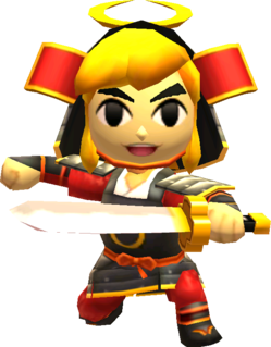 Link posant avec l’Armure Tourbillon (Artwork - Les tenues - Tri Force Heroes)