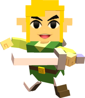 Link posant avec la Rétro-Tunique (Artwork - Les tenues - Tri Force Heroes)