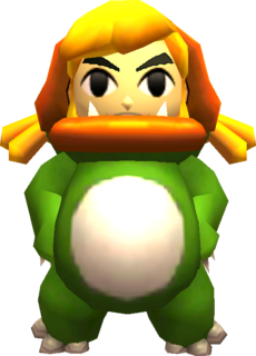 Link posant avec le Costume de Zora (Artwork - Les tenues - Tri Force Heroes)