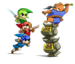 Les trois Link combattant en formation Totem