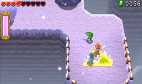 Screenshot de Tri Force Heroes : Niveau 4-2 Le Ravin Boules de Neige