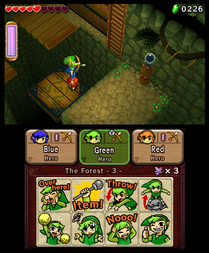 En position Totem pour tirer à la bonne hauteur (Screenshot - Captures d’écran- Tri Force Heroes)