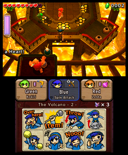 Les trois Link dans une arène volcanique (Screenshot - Captures d’écran- Tri Force Heroes)