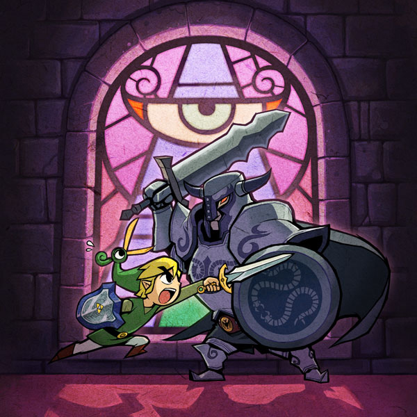 Combat entre Link et un chevalier au châtau d’Hyrule (Artwork - Illustrations - The Minish Cap)
