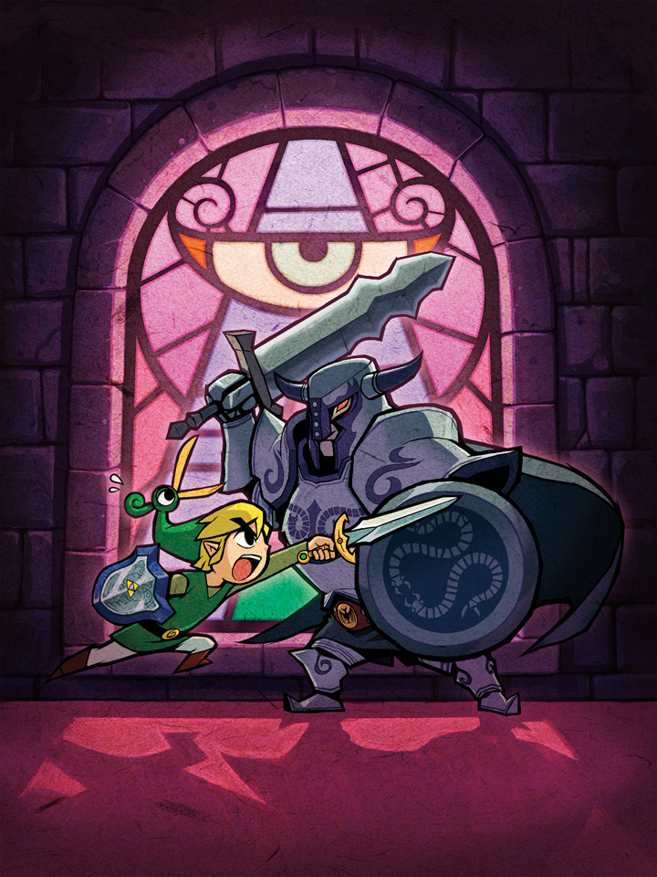 Combat entre Link et un chevalier au châtau d’Hyrule (Artwork - Illustrations - The Minish Cap)