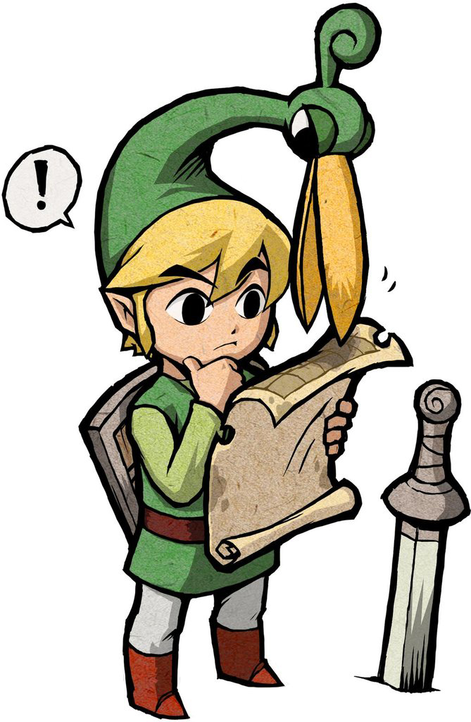 Link et Exelo lisant une carte (Artwork - Artworks de Link - The Minish Cap)