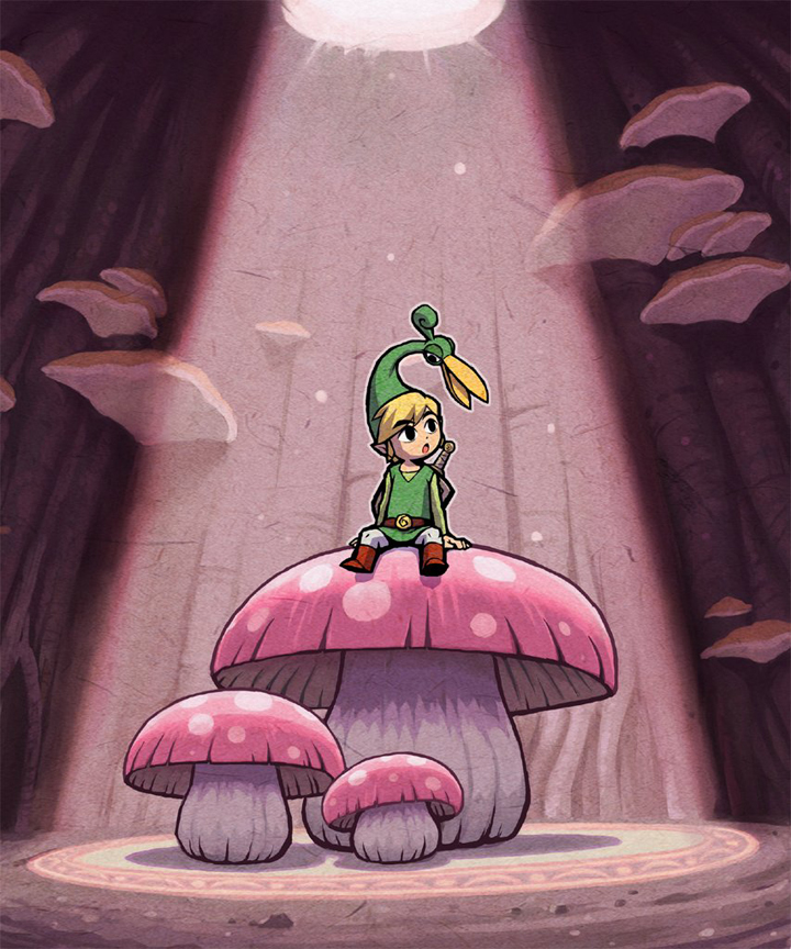 Link et Exelo dans une souche d’arbre (Artwork - Illustrations - The Minish Cap)