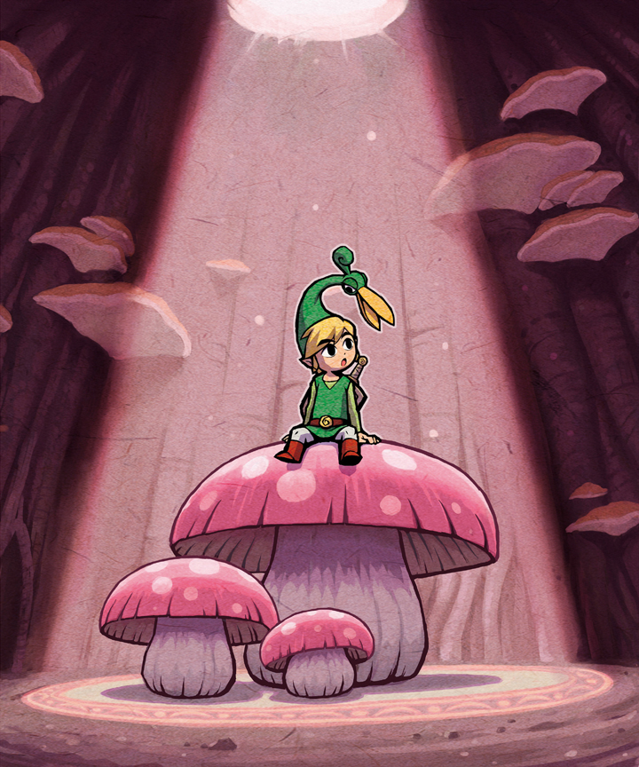 Link et Exelo dans une souche d’arbre (Artwork - Illustrations - The Minish Cap)