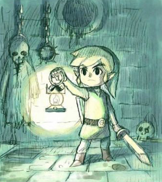 Link s’éclairant grâce à sa lanterne (Artwork - Illustrations - The Minish Cap)