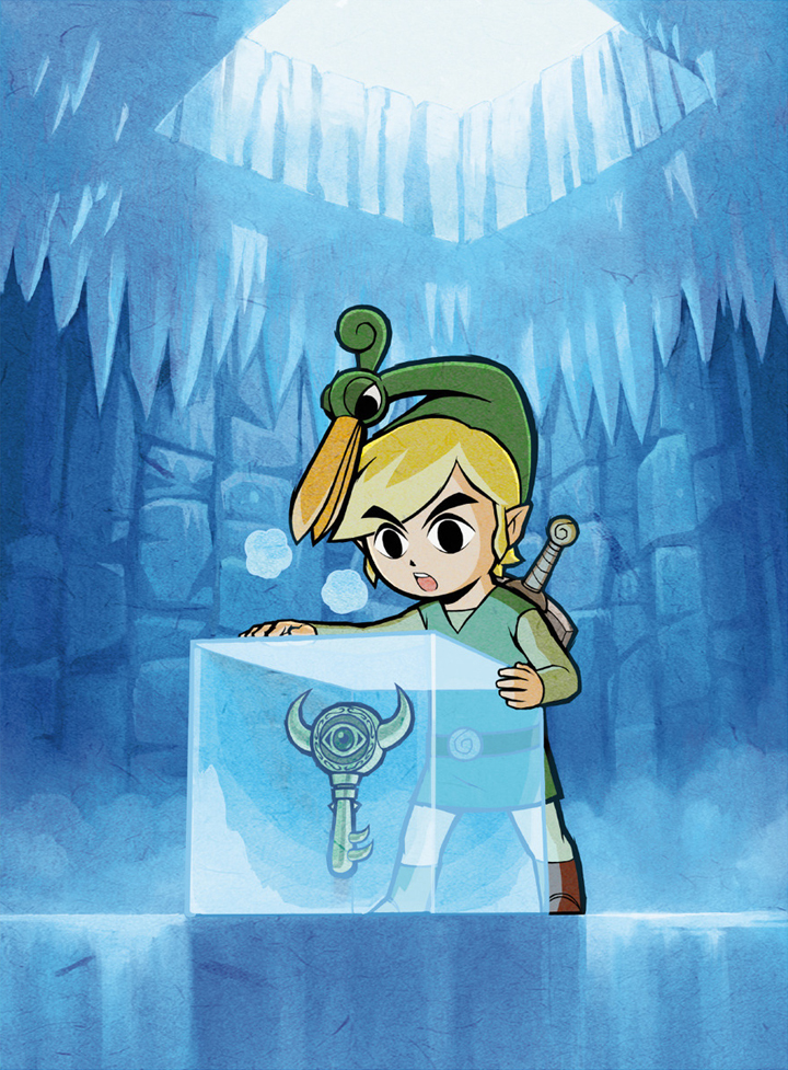 Link décourant une Grande Clé (Artwork - Illustrations - The Minish Cap)