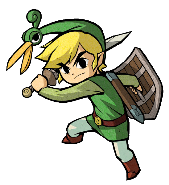 Link en position offensive (Artwork - Artworks de Link - The Minish Cap)