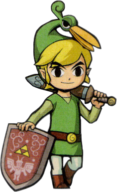 Link s’appuyant sur son bouclier (Artwork - Artworks de Link - The Minish Cap)