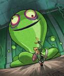 Link fuyant un Blob Vert lui semblant gigantesque