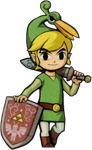 Link s’appuyant sur son bouclier