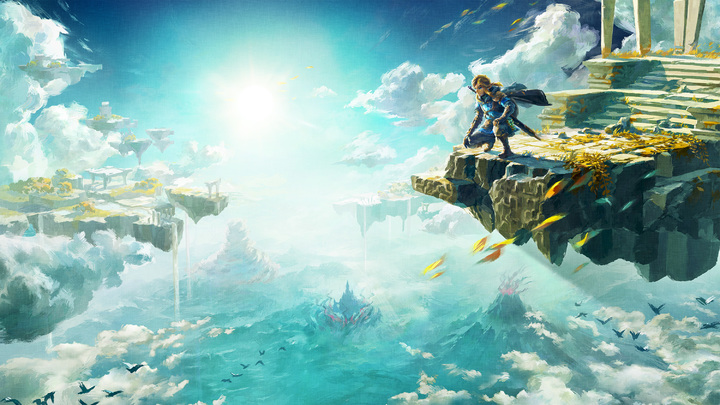 Link surplombant le royaume depuis les airs (Artwork - Illustrations - Tears of the Kingdom)