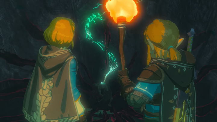 Link et Zelda explorant la grotte (Screenshot - Screenshots issus de l'E3 2019- Tears of the Kingdom)