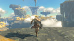 Link sautant du précipice d'une île céleste