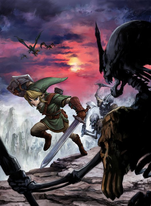 Link affrontant un Stalfos (Artwork - Illustrations - Twilight Princess)